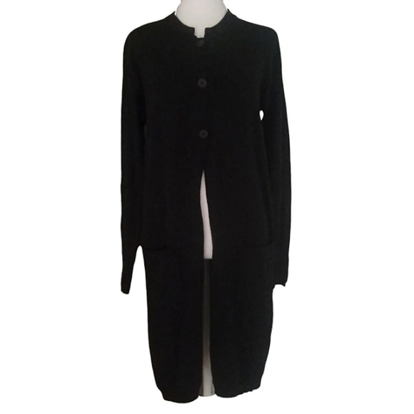 J. Jill Black Long Line 3 Button Cardigan Front Pockets Wool Blend Size Small - Picture 1 of 7